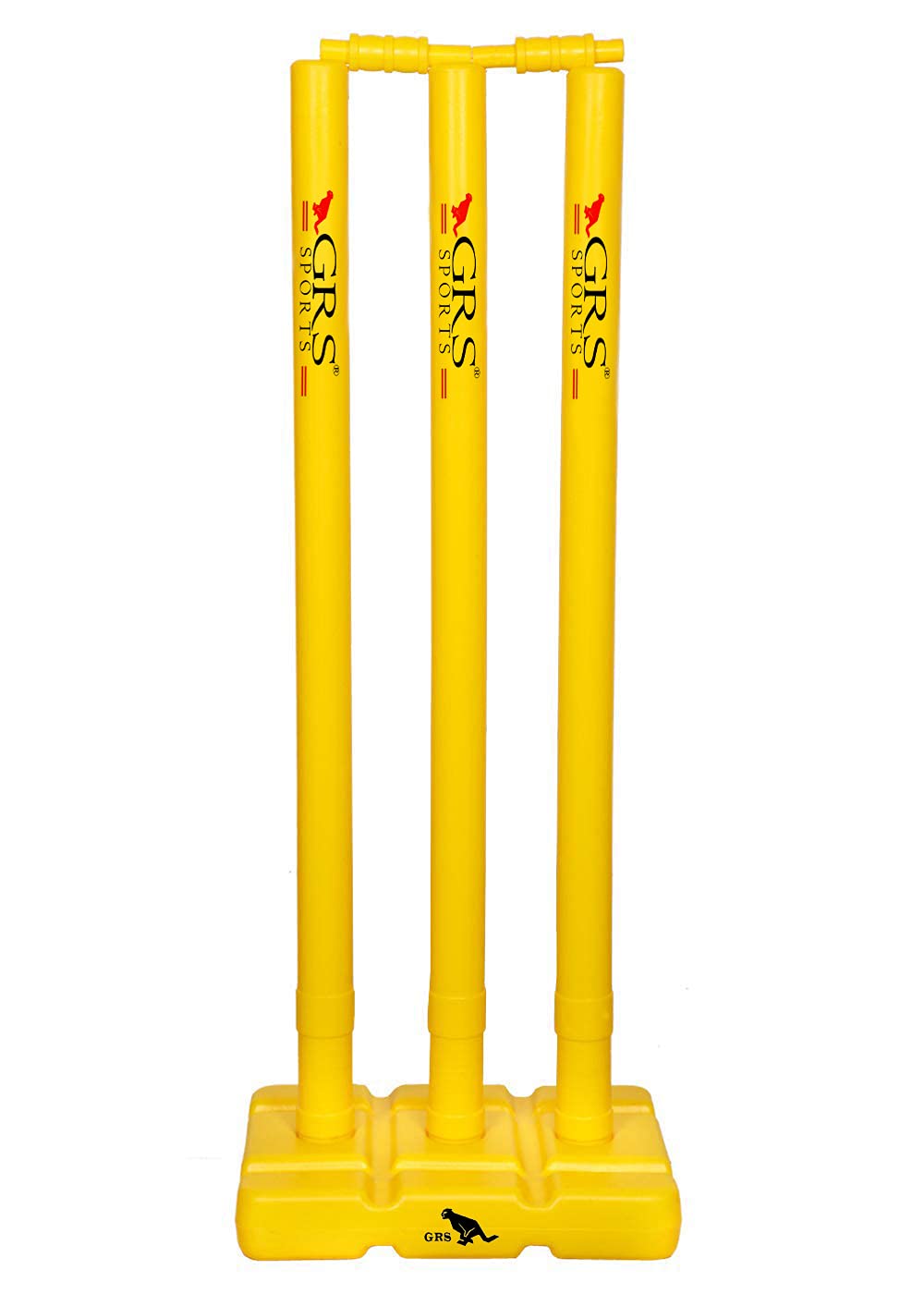 GRS India Best Heavy Plastic Cricket Stumps Set - 3 Stumps + 2 Bails + 1 Stand (Yellow)(Plastic Wicket Set)