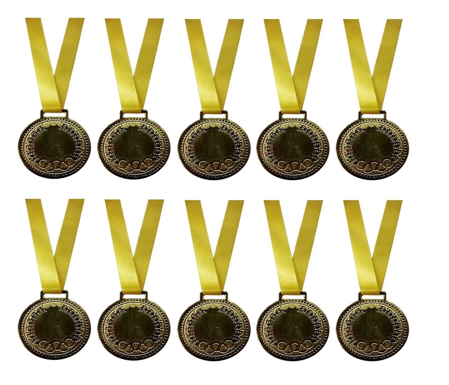 GRS Sports Gold Medal with Golden Ribbon (Golden) (Set of 10) Size 2" inch. for School Winners, Sports, Athletic Games(Unisex- for All Age Winners)