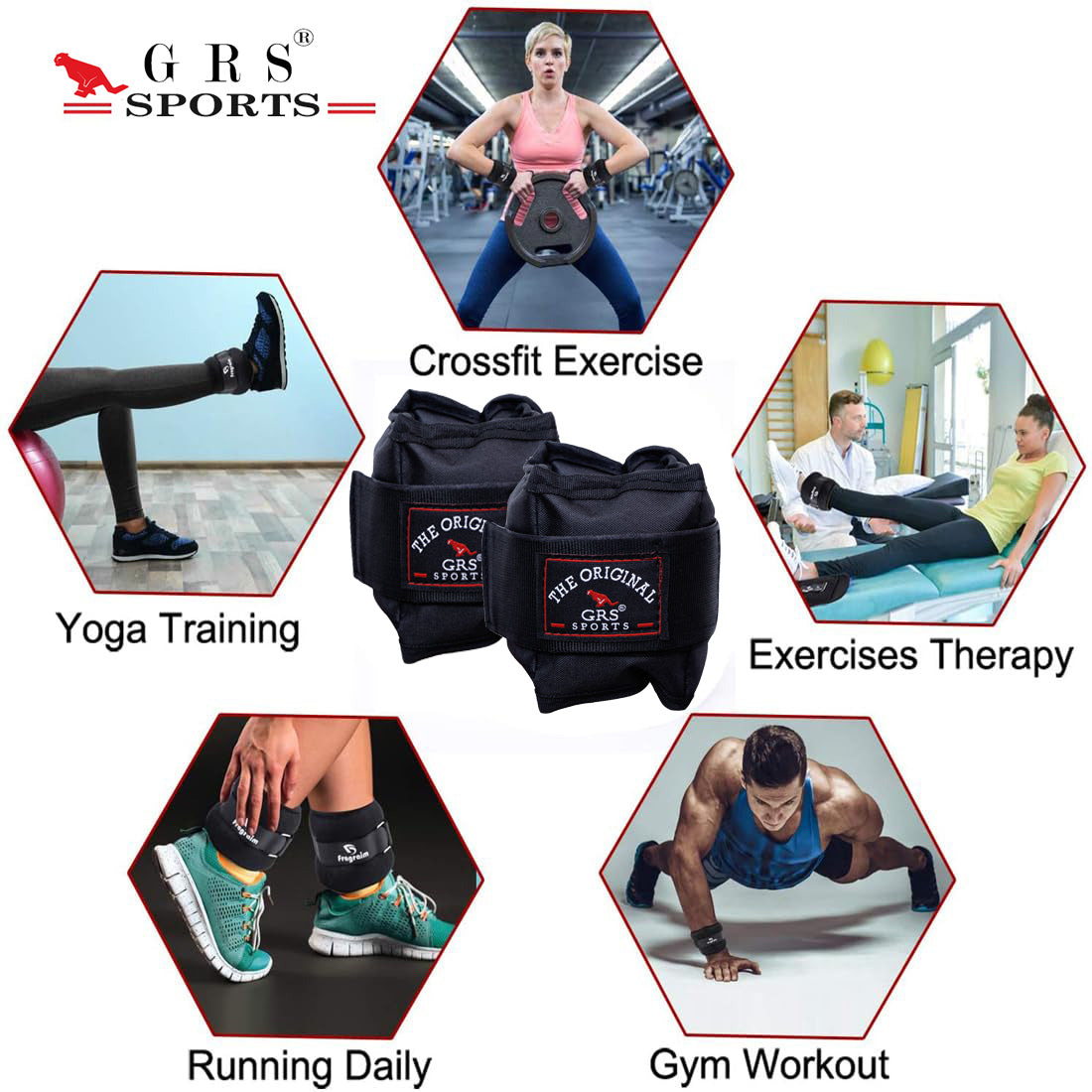GRS® Wrist/Ankle Weights 2 kg (1 kg Each x 2 pc), rubber, black