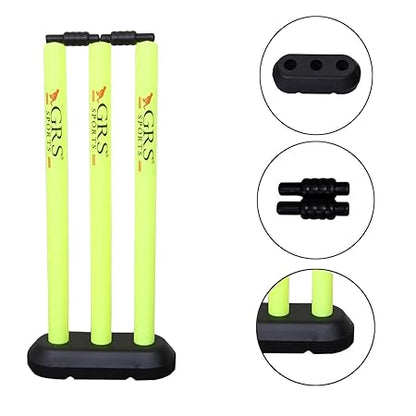 GRS ® Junior Zone Hard Plastic Cricket Wickets Set for Kids for Age Group 3 to 10 Year (3 Piece Wickets, 2 Bails, Base, 24'' Wickets Length, Floro)