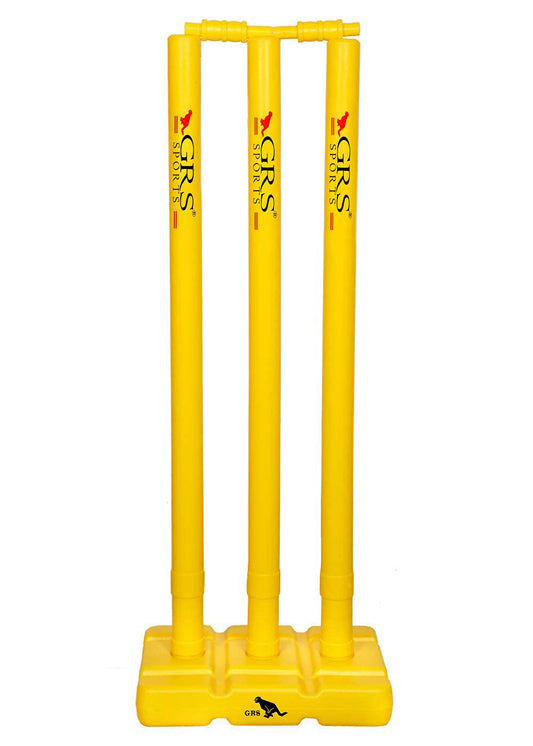GRS India Best Heavy Plastic Cricket Stumps Set - 3 Stumps + 2 Bails + 1 Stand (Yellow)(Plastic Wicket Set)